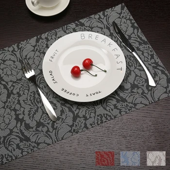

2pcs/Lot Flower Rose Pattern PVC Placemat Dishware Coasters For Kitchen Accessories Rectangle Table Mat White/Black/Red/Blue