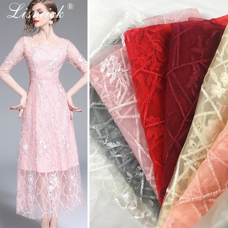 

1yard Quality French African Lace Fabric flower Embroidered Tulle mesh Lace Fabric for wedding Nigerian Party dress Fashion