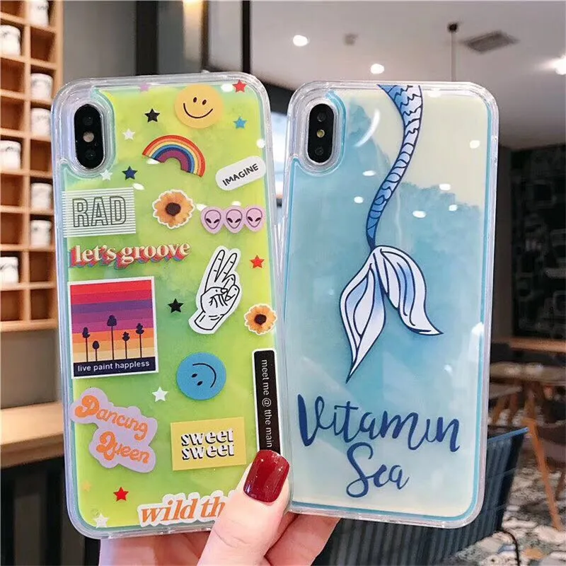 

Luxury Neon Sand Liquid Case QuicksandBack Cover Luminous Sand Liquid Case For iPhone XS Max XR XS 7 8 6 Plus Phone Cover Capa