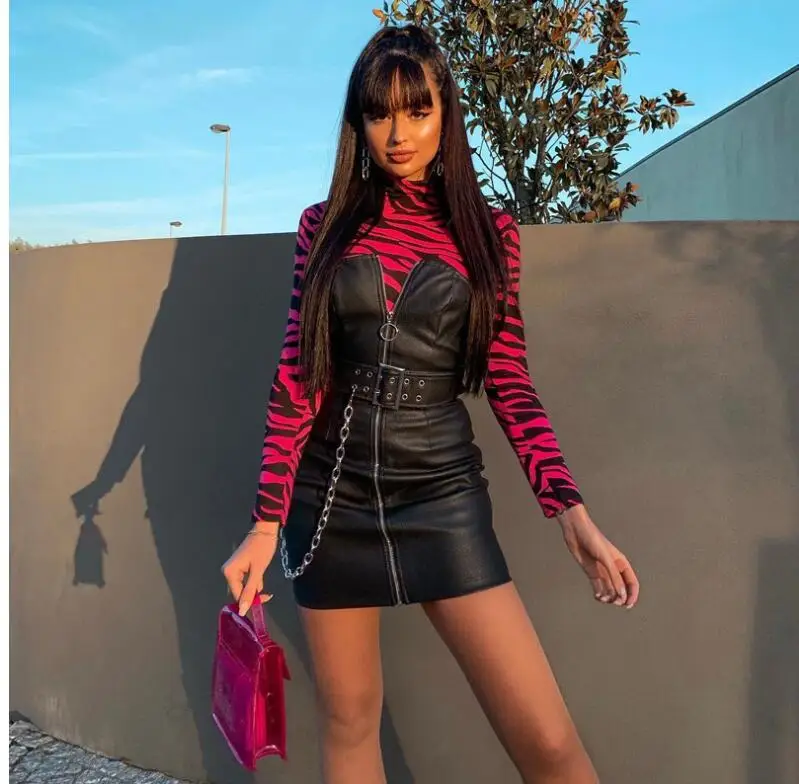 مثير زيبرا نمط المطبوعة Bodycon داخلية الأزياء 2019 الربيع النساء طويل الأكمام عالية الرقبة سليم الجسم حزب عارضة قمم مثير زيبرا نمط المطبوعة Bodycon داخلية الأزياء 2019 الربيع النساء طويل الأكمام عالية الرقبة سليم الجسم حزب عارضة قمم