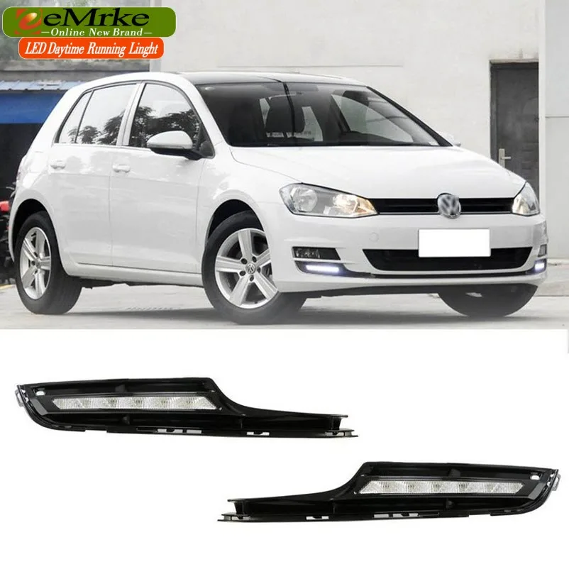 

eeMrke LED Daytime Running Lights For VW Volkswagen GOLF 7 Mk7 White DRL Light Fog Lamp Cover Kits