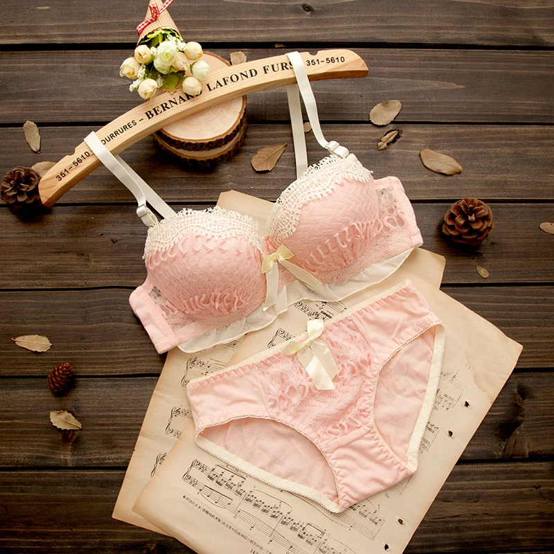 Preppy style small fresh young girls bra set push up underwear set lace