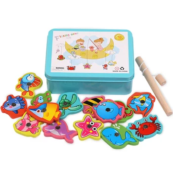 

16pcs/set Baby Digital Beads Wooden Toys Magnetic Fishing Game Set Early Educational Toy Intelligence Gifts For Children