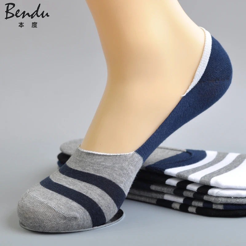 

Men Cotton No Show Socks Stripe Anti-Slip Slippers Comfortable Deodorant Breathable Casual Colorful Man Sock(5 Pairs / Lot)