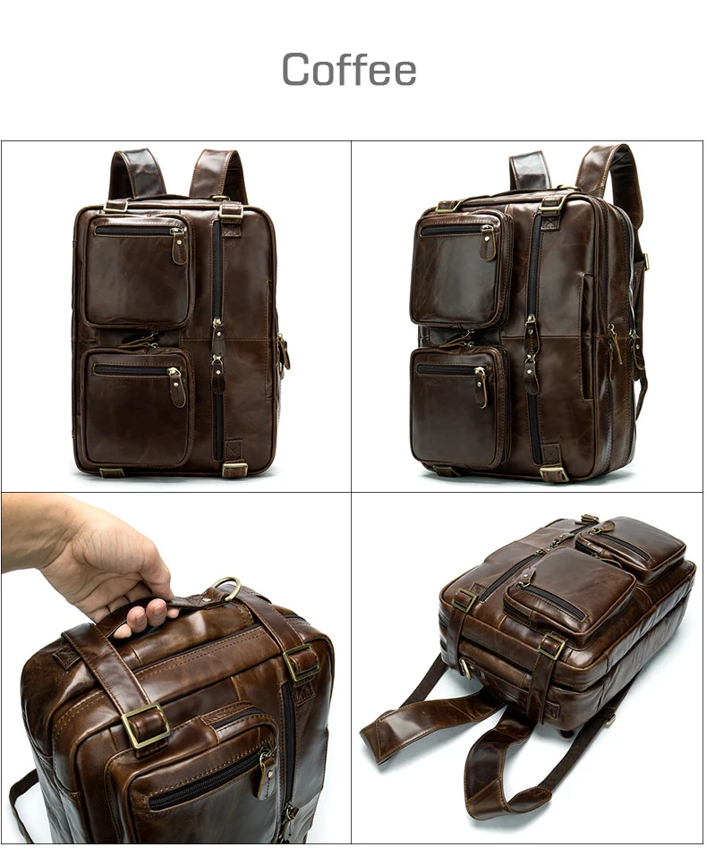 Crossten Multifunctional Natural Cowskin Genuine Leather Men's Briefcase Large Capacity Business bag Laptop Messenger Bag