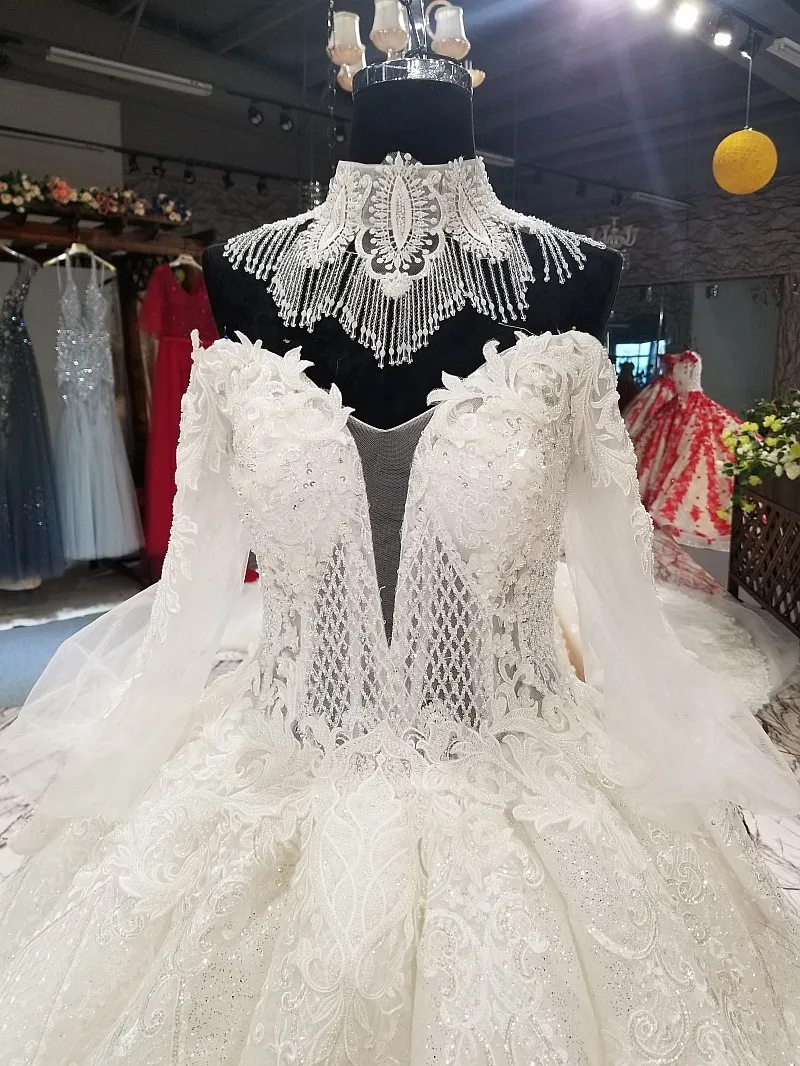 Винтаж Vestido De Noiva 2018 мусульманское свадебное платье бальное платье одежда с длинным рукавом кружево Дубай арабское свадебное платье волны