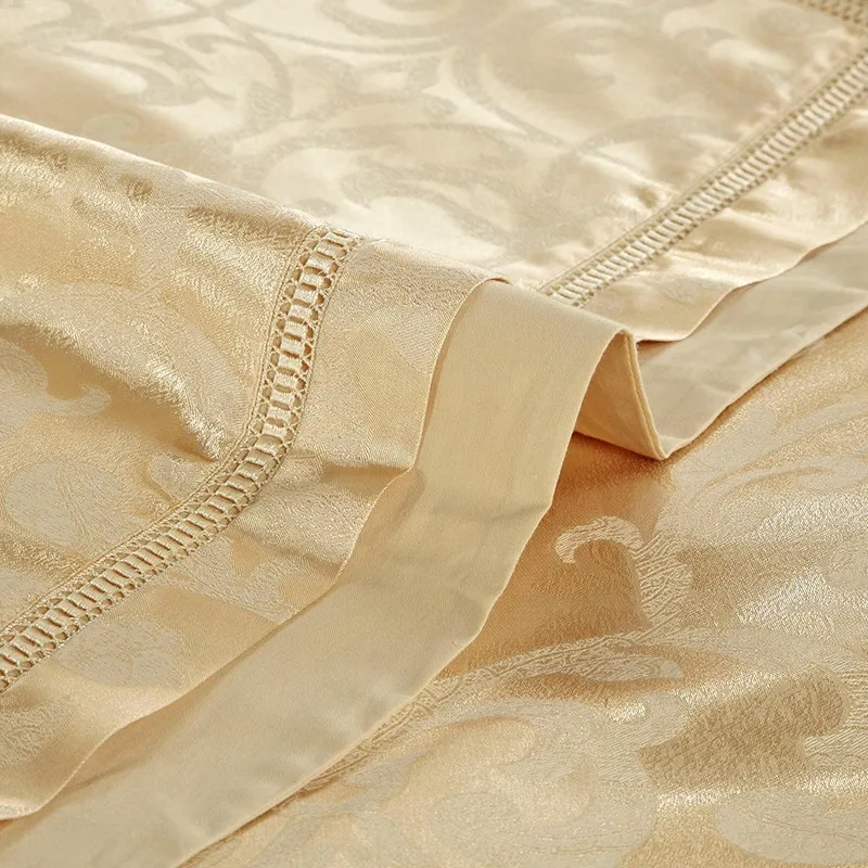 Зеленый жаккардовый сатин постельные принадлежности король, Королева роскошные шелковое одеяло/пододеяльник постельное белье установить
