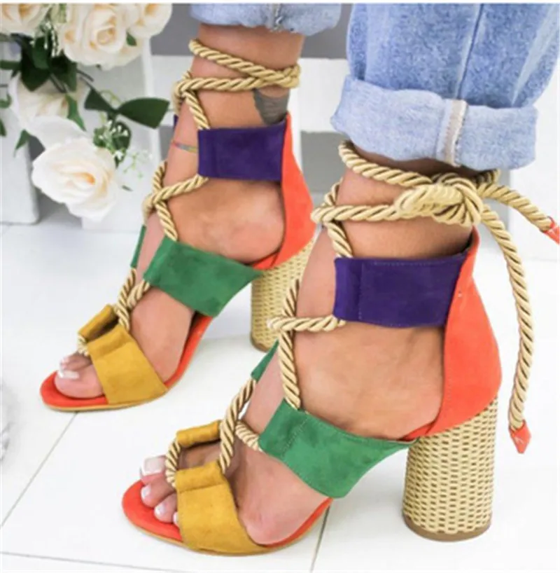 

Summer style New Espadrilles Women Cross-tied Sandals High heel Open Toed Fashion Sandals Hemp Rope Ankle Strap Sandal