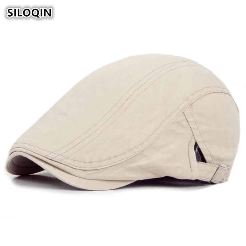 

SILOQIN Summer Trendy Men's Korean Cotton Beret Adjustable Solid Color Forward Cap British Style Outdoor Travel Riding Sunhat
