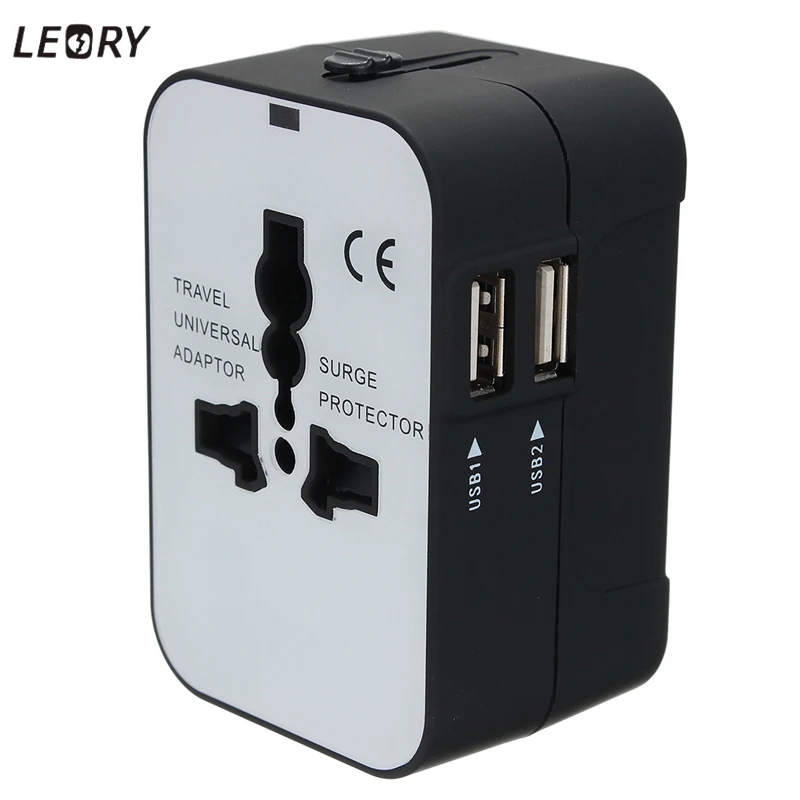 

LEORY All in One Universal Electric Plug Power Socket Adapter International Travel Adapter Converter Dual USB AC Power Charger