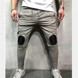 2019 весна мода лоскутное Штаны мужские в стиле хип-хоп Штаны заплатка на колено брюки для бега Повседневная Мужская Уличная мода узкие брюки