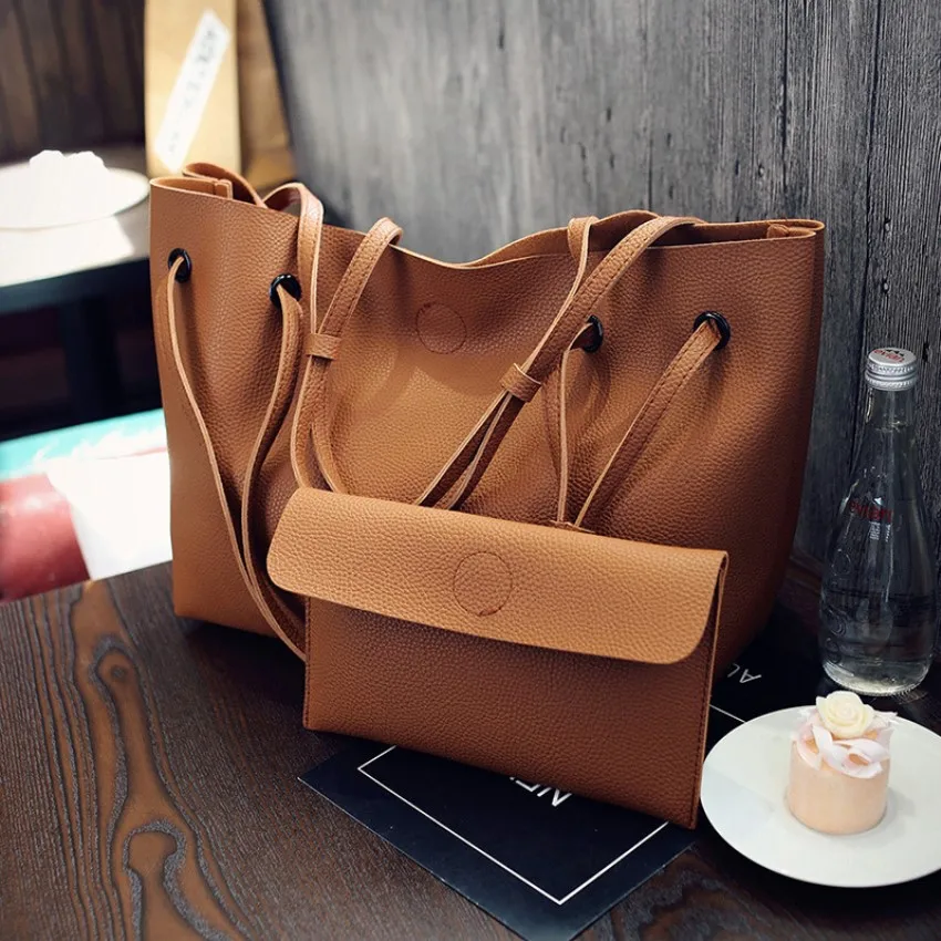 

New Handbag Women Large Shoulder Bag Composite Bags PU Leather Soft Solid Color Women Hand Bag 2 Pieces Ladies Casual Totes