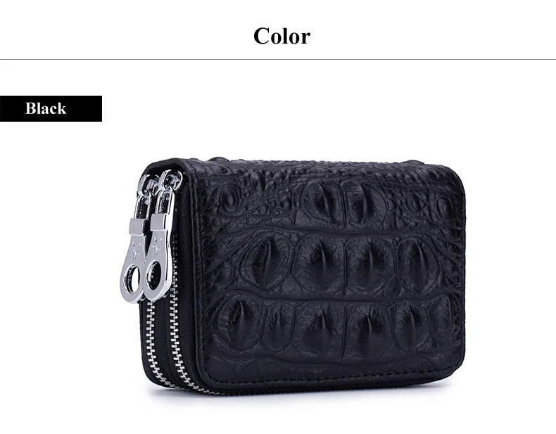 Lomelobo Lady Alligator Card Wallet Genuine Leather Girls Dual Zipper Coin Purse Women Card Holder Female Credit ID Cards Wallets HCL3257 Details (14)