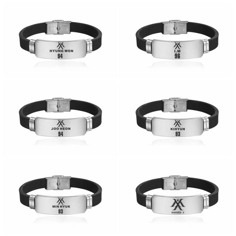 

Kpop Monsta X Bangle Bracelet Music Band Stainless Steel Bracelet Silicone Bracelets Fans Gift