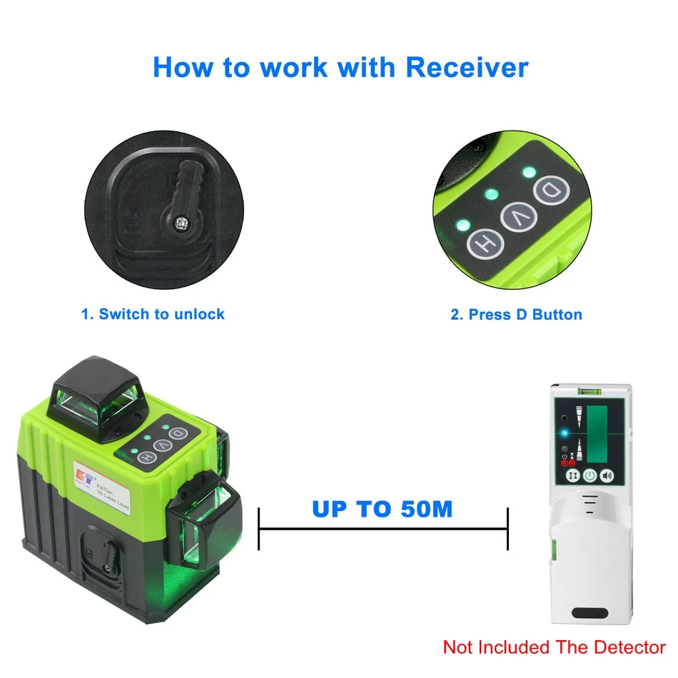 Kaitian 12 Lines 3D Laser Level 360 with Magnet Bracket Self-Leveling Horizontal&Vertical Cross Green &Red Line Can Use Receiver
