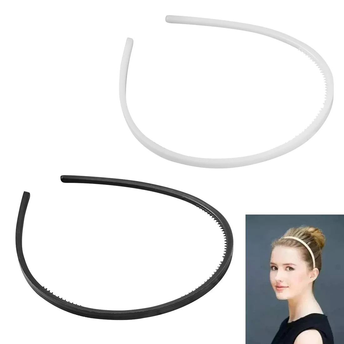 

7mm Width Headband 3Pcs Women Girls Black Acrylic Dual Row Teeth Comb Hair Hoop