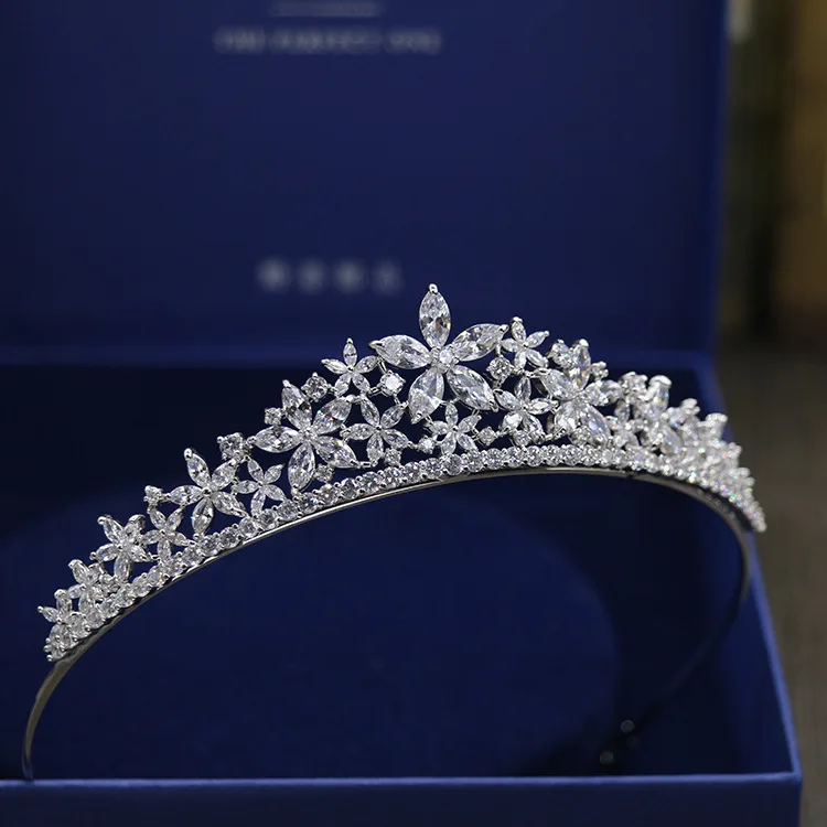 SLBRIDAL кристаллы стразы жемчуг медный кубический циркон свадебная тиара с