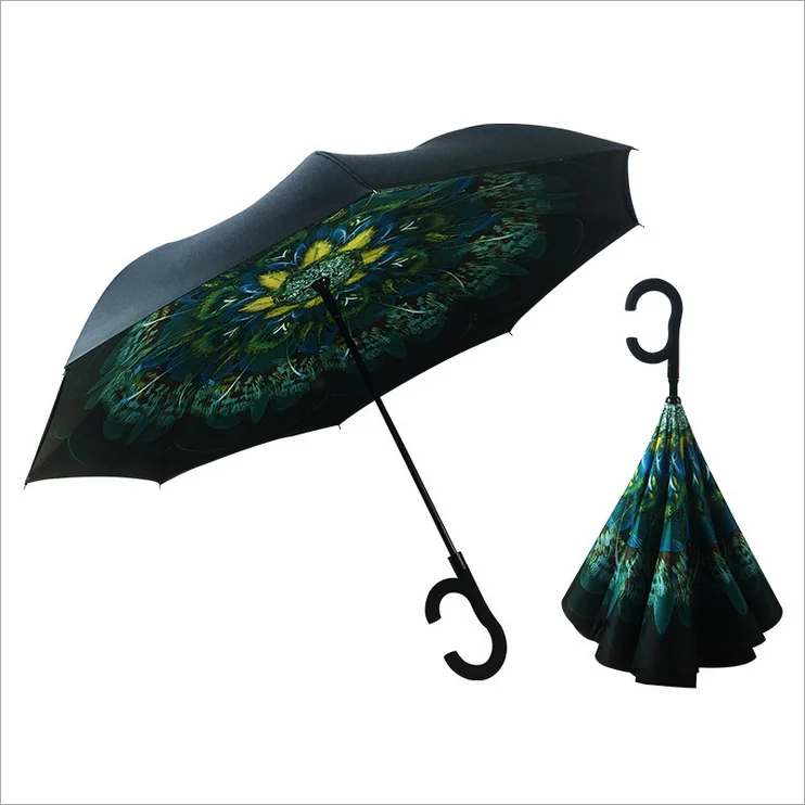 Полуавтоматический зонт Водонепроницаемый двойной Слои заднего зонтик best подарок для вашего друга - Цвет: 21