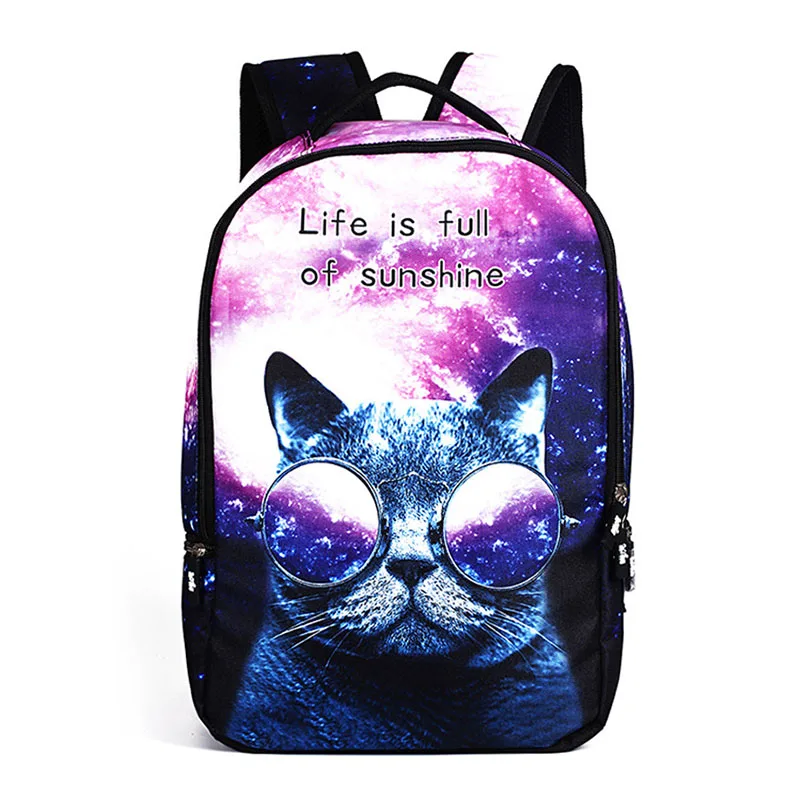 Женские рюкзаки из полиэстера со звездами, Галактикой, кошкой, повседневные мужские сумки на молнии с принтом, сумки на плечо, высокое качество, лоскутный студенческий Рюкзак Mochila - Цвет: stars cat