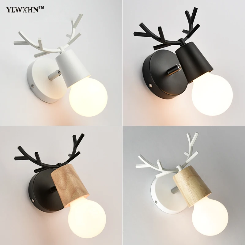 

2019 Modern Minimalist Bedroom Bedside Living Room Study Staircase Aisle For Wood Personality Nordic Antler Wood Wall Lamp