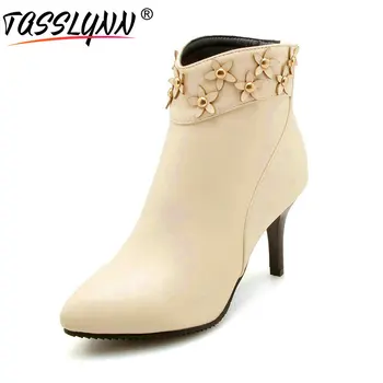 

TASSLYNN 2019 Women Pointed Toe Elegant Ankle Boots PU Winter Shoes Fashion Thin High Heels Ankle Boots Shoes Woman Size 34-43