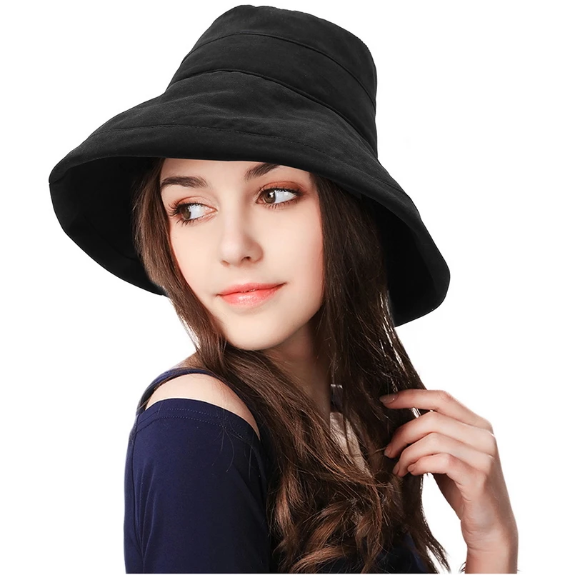 

GEMVIE Floppy Wide Brim Solid Cotton Bucket Hat New Fashion Summer Hats For Women Anti-UV UPF 50+ Lady Beach Cap Sun Hat