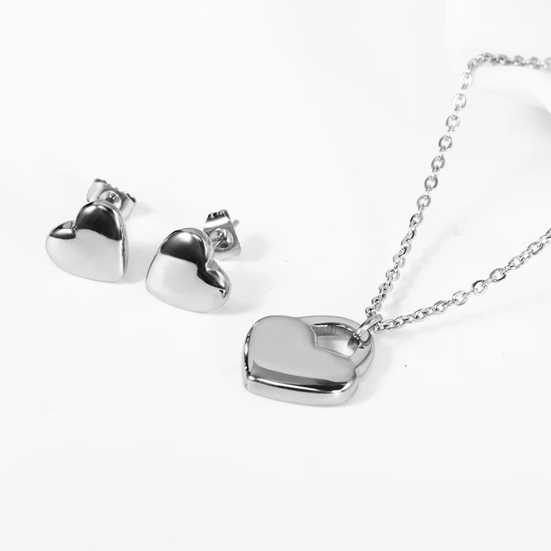 Серьги подвески женские с двойным сердцем из нержавеющей стали|necklace set|wedding necklace