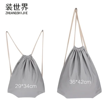 

Gray Travel Softback 10oz Cotton Canvas Drawstring Bag Shopping Backpack Women Girl Boy Storage Bags Christmas Gift School Bag