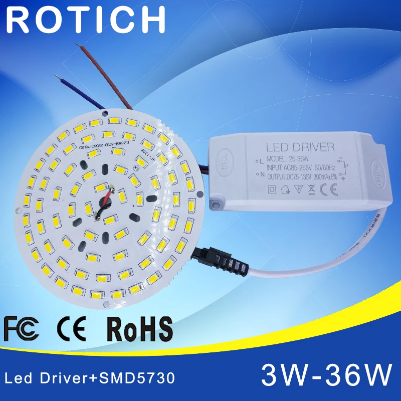 

3W 7W 12W 18W 24W 36W 5730 SMD Light Board Led Lamp Panel For Ceiling + AC 100-265V LED power supply driver