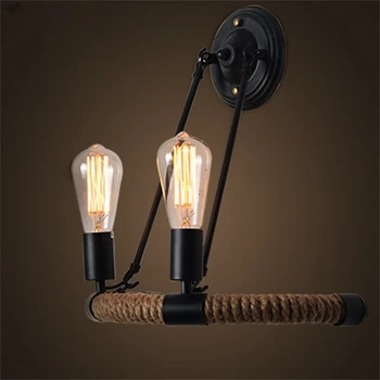 

JW American Style Vintage Brief Hemp Rope Wall Lamps Loft Wall Lights for Living Room Bedroom Cafe Bar Restaurant Wall Lightings