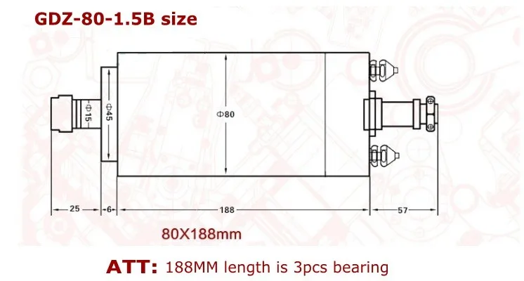 water cooling spindle motor 1.5KW 188MM length