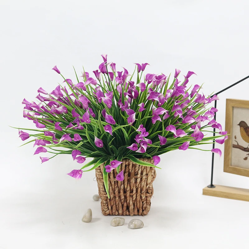 

Beautiful Bouquet Simulation Mini Artificial Calla With Leaf Silk Fake Lily Aquatic Plants Home Room Garden Decoration Flower