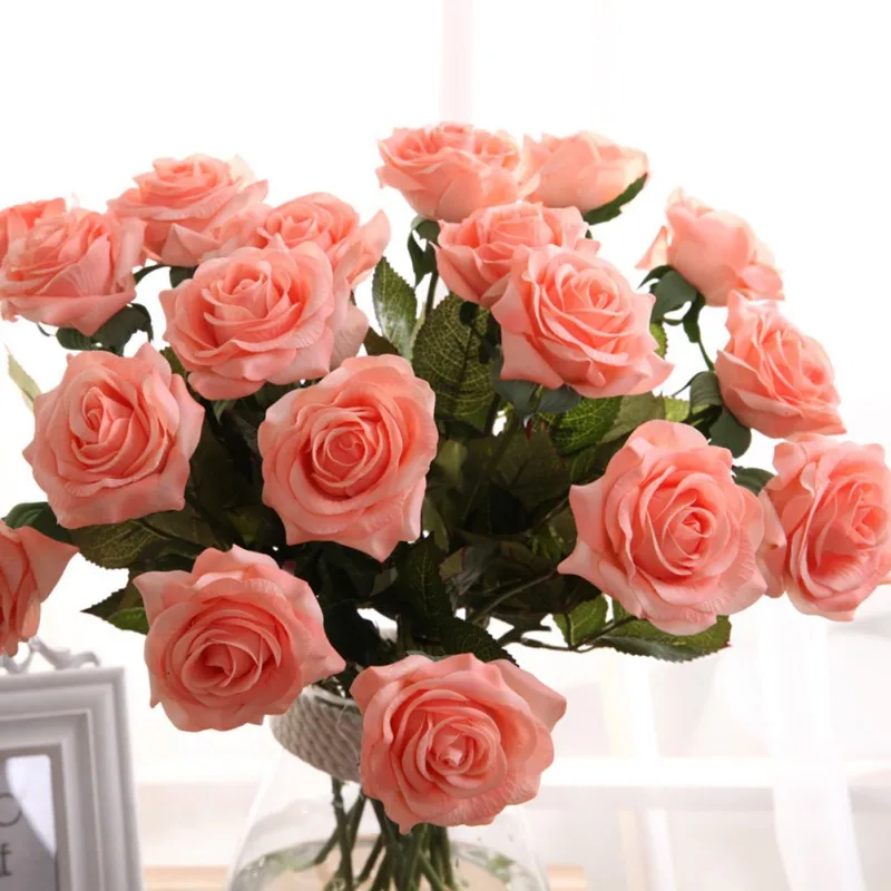 

Artificial Silk Latex Rose Flowers Wedding Bouquet Bridal Decoration Bundles Real Touch Flower Bouquets Realistic Flow