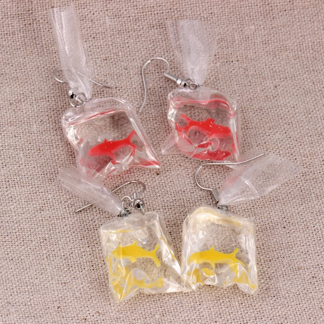Transparent Bag Goldfish Dangle Earring Shellhard Bijoux Femme boucle d'oreille Hook Earrings Fashion Womens Jewelry Gift