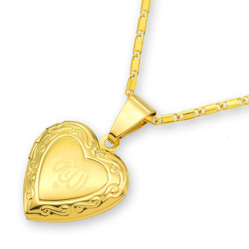 

Frame Case Picture Necklace Copper Jewelry Heart Pendant Necklaces 40+5 CM Quran Muslim Chain