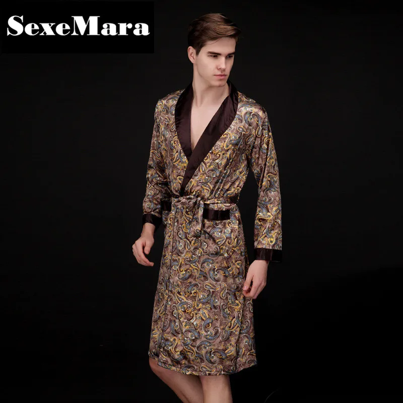 Весна лето роскошный шелковый халат с принтом мужской Халат мужское кимоно банное платье мужские халаты из искусственного шелка халаты D7-AE-63 - Цвет: KL020