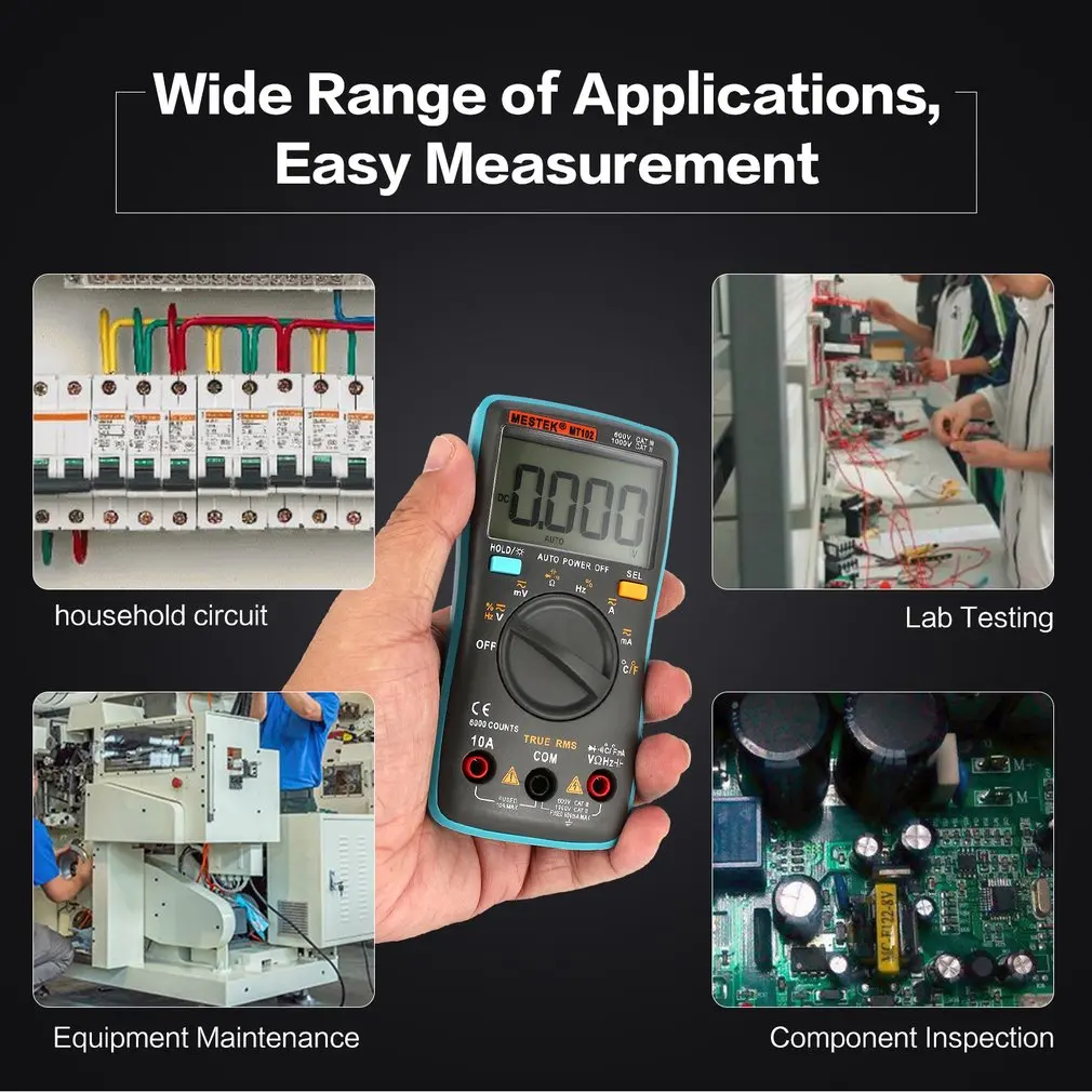 

MESTEK MT102 Mini Digital Multimeter True RMS Auto Range AC/DC Volt Amp Ohm Capacitance Frequency Temperature Diode Tester