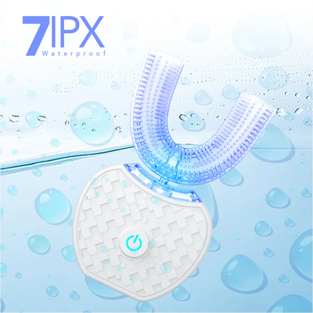 360 Degrees Automatic U Type Sonic Electronic Toothbrush Intelligent Rechargeable USB 4 Modes Timer Blue Light 5