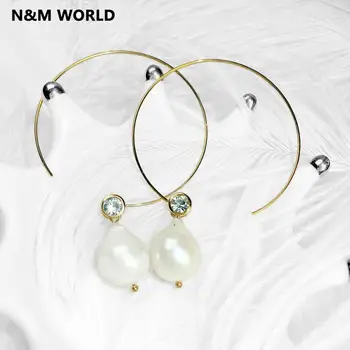 

Fashion Retro Natural Pearl Pendant Inlaid Cubic Zircon Gold Dangle Earrings 2019 New Jewelry Women Wedding Party Cute Jeweley