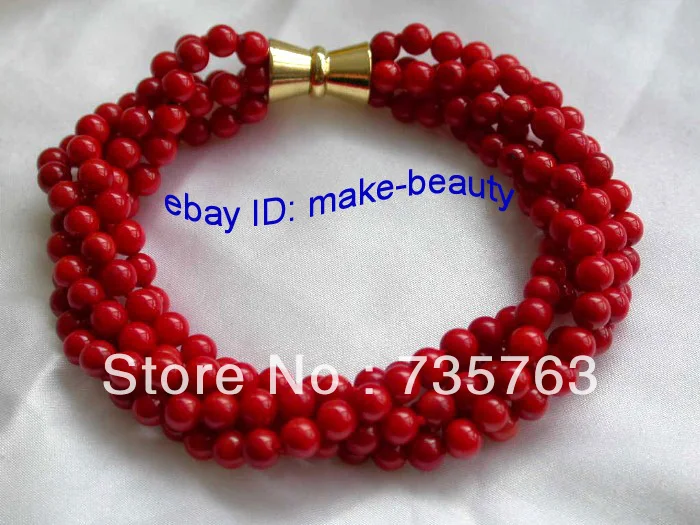 

xiuli 0083 stunning 5strands 5mm round crude red coral bracelet