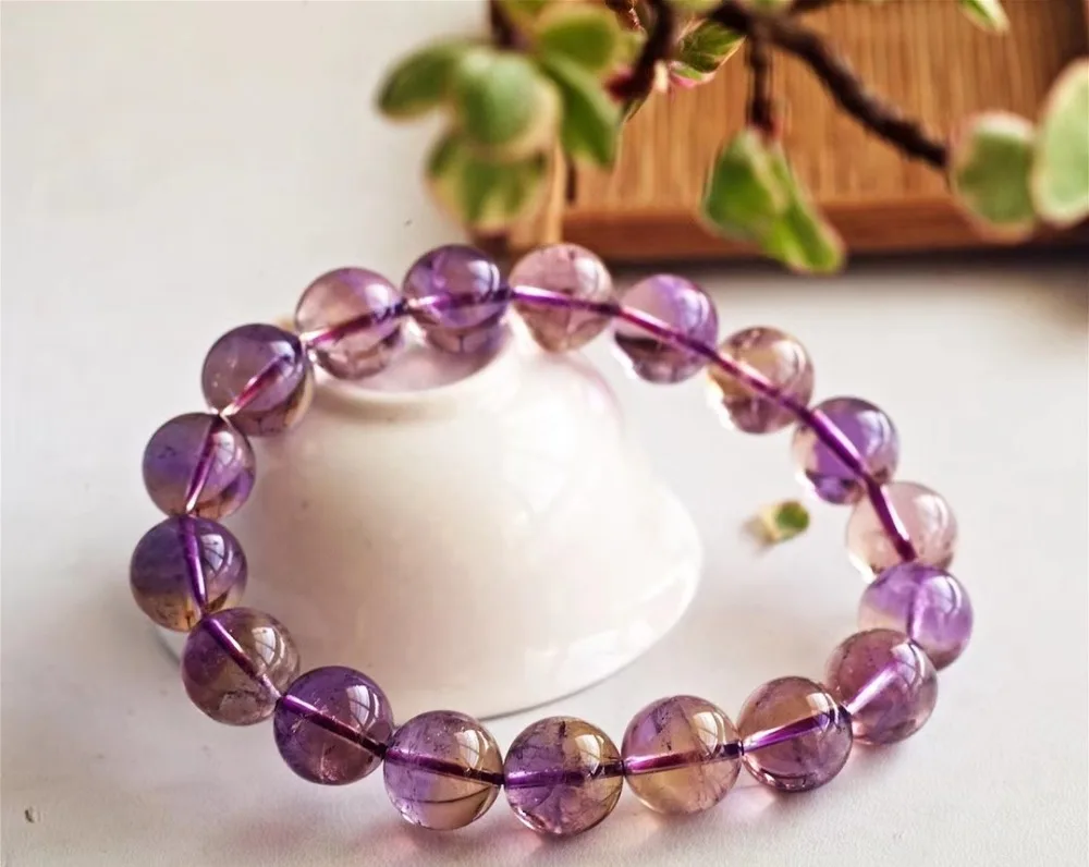 

100% Natural Ametrine Purple Yellow Crystal 11mm Round Beads Bracelet Woman Man Brazil Gift AAAAA Drop Shipping Certificate