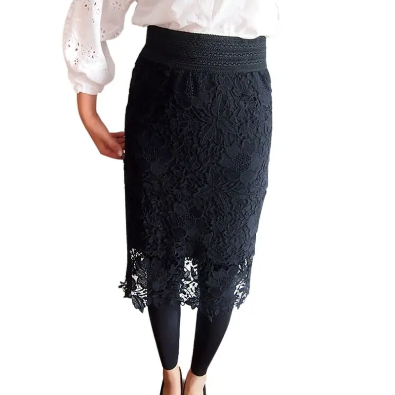 black and white knee length skirt