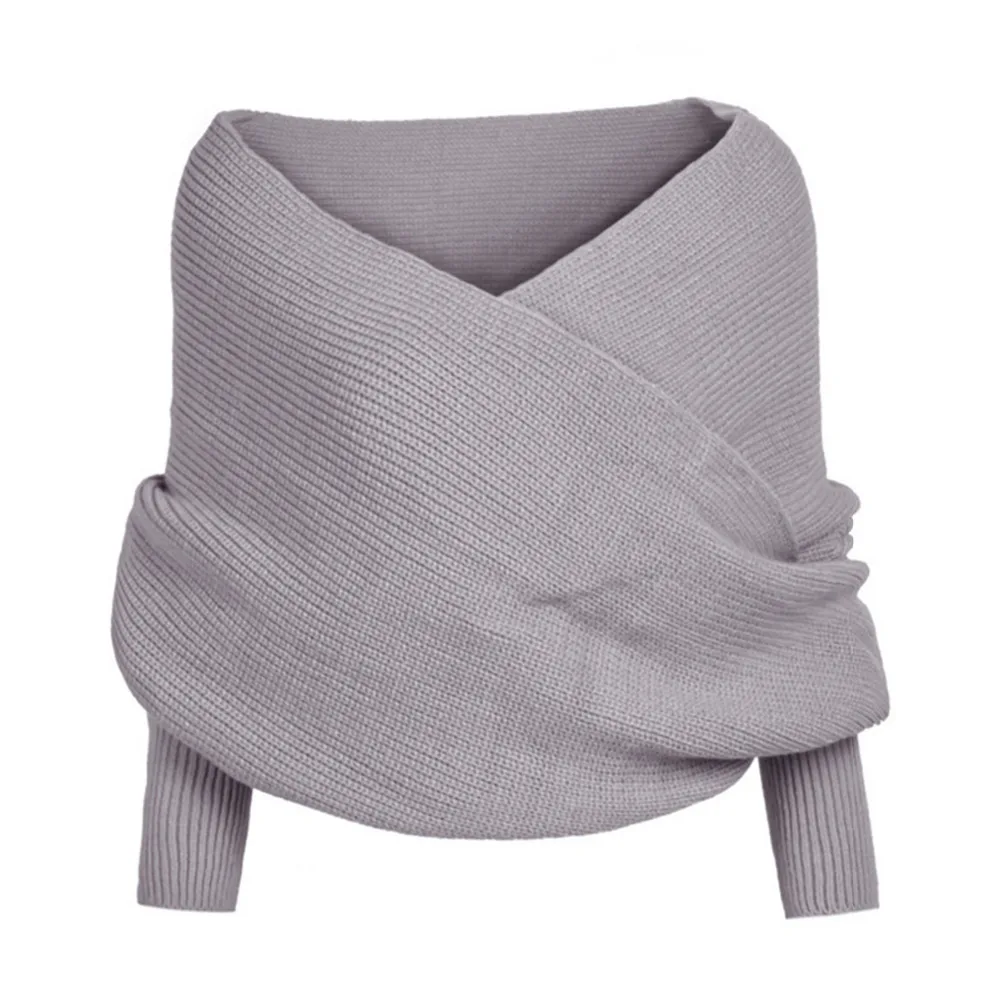 В ручную вязаные с открытыми плечами короткий свитер; вязаная одежда; джемпер Обёрточная бумага шарф-шаль с отложным воротником теплая