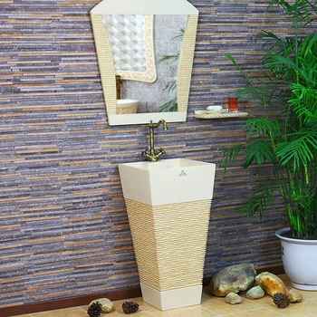 

Fashion antique meaka balcony pyramid wash basin eco-friendly one piece pedestal washbasin