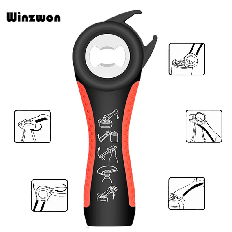 

5 in 1 Multifunction Stainless Steel Opener Bottle Can Opener Beer Opener Easy Manual Jar Opener Kitchen Tool With Gift Box