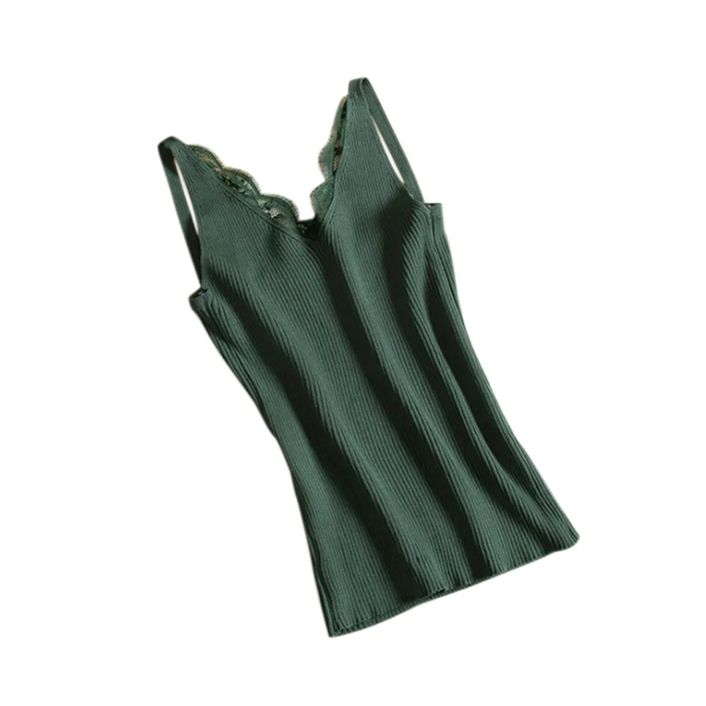 Для женщин Летняя майка сексуальный кружевной трикотаж с v-образным вырезом без рукавов, приталенная свитер Женский топы XRQ88 - Цвет: Зеленый