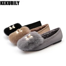 Обувь; женские зимние флокированные балетки на плоской подошве; лоферы с кроличьим мехом; обувь с квадратным носком; сандалии без застежки с жемчугом; цвет хаки, черный, серый