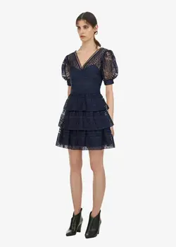 

Hot Sale 2019 Mini Cake Dress Lace Sexy Women Elegant Puff Sleeve Night Club Short Deep V-Neck High Quality Dresses Wholesale