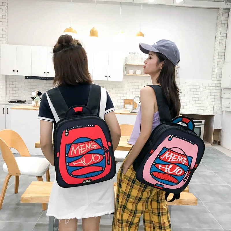 Menghuo New 3D Anime Cartoon Women Backpack School Bag Nylon 2D Style Travel Drawing Book Backpack Mochilas for Teenagers Gilrs (64)