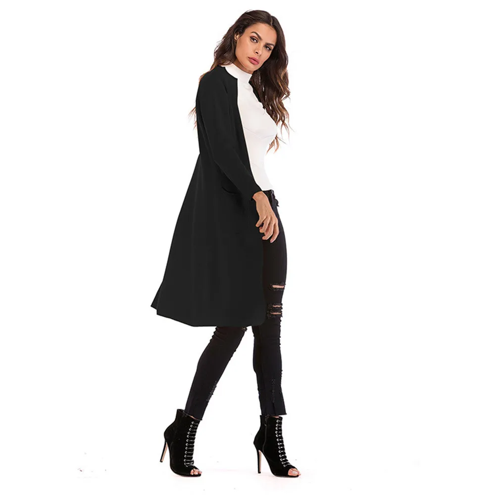 2018 autumn and winter new women's single-breasted solid color shawl coat loose long-sleeved knit cardigan